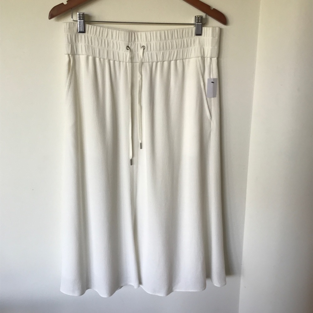 NWT Helmut Lang Off-White Crepe Midi Skirt L Lined